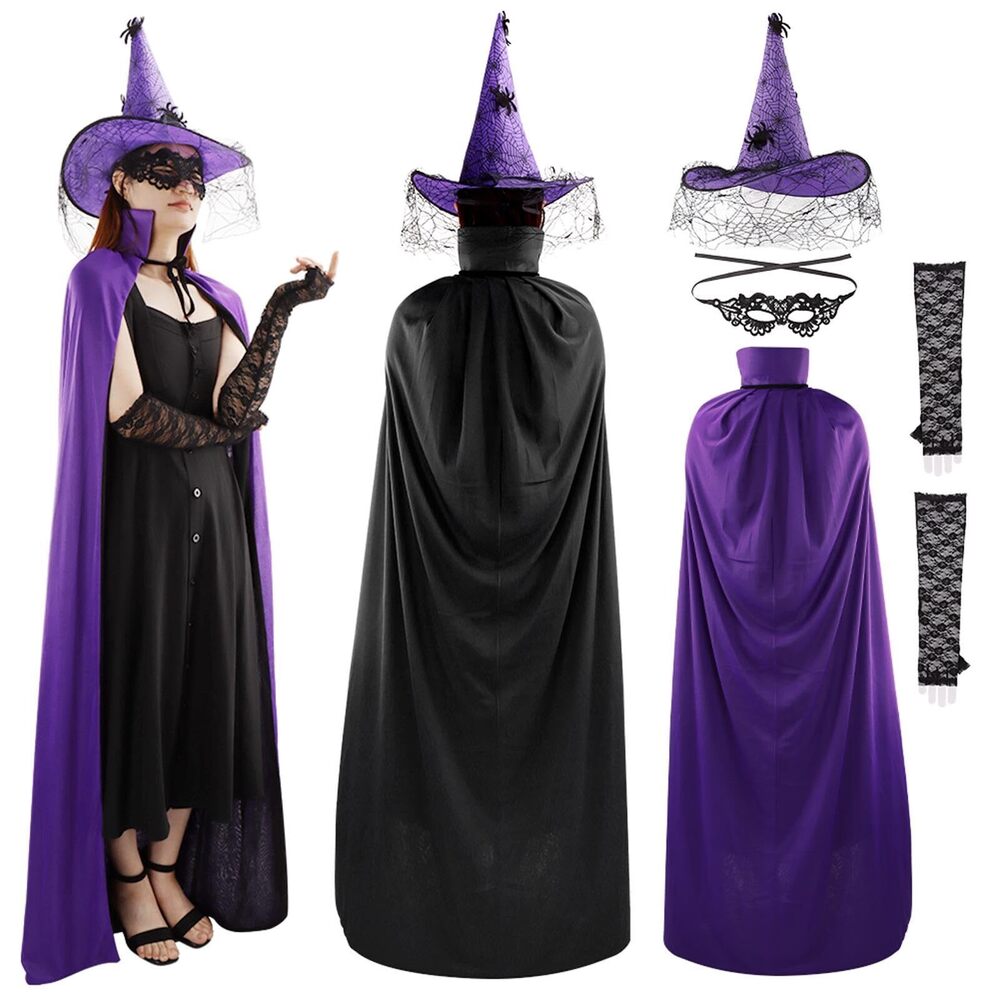 6322 Witch Costume For Women, Hooded Cloak And Witch Hat Kit,